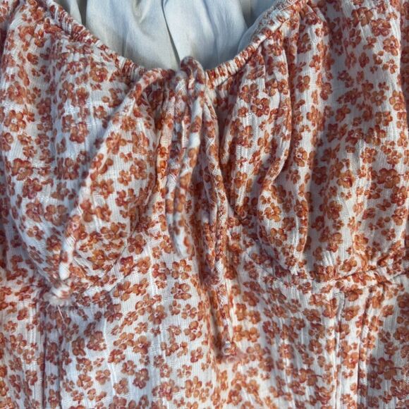 American Eagle Orange Floral Print Cropped Long Sleeve Peasant Top Size Small - Picture 4 of 11
